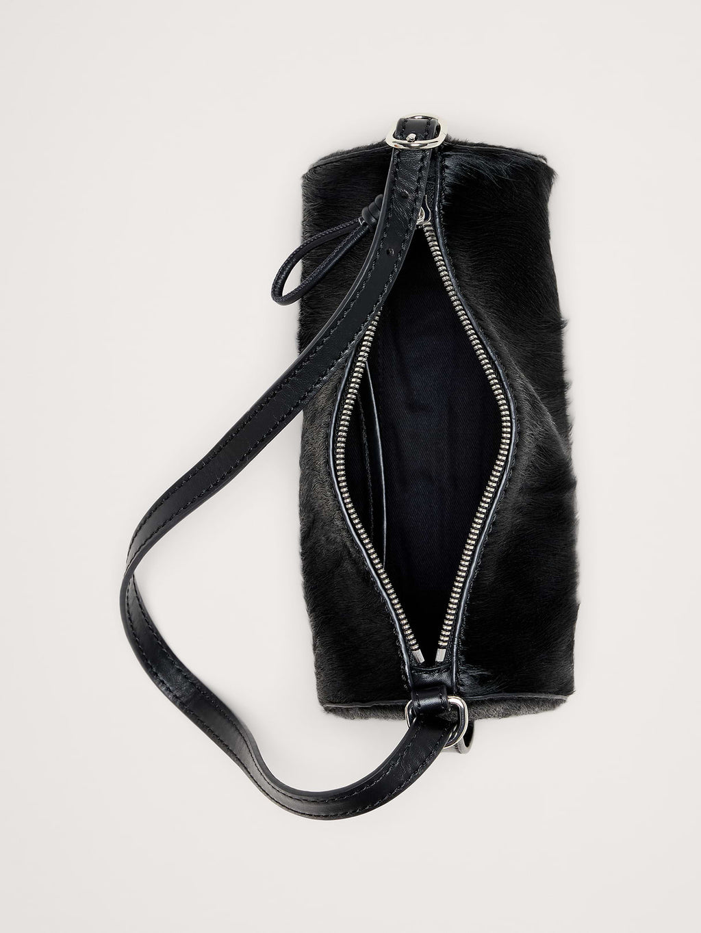 Leather Barrel Bag - Black Haircalf Leather