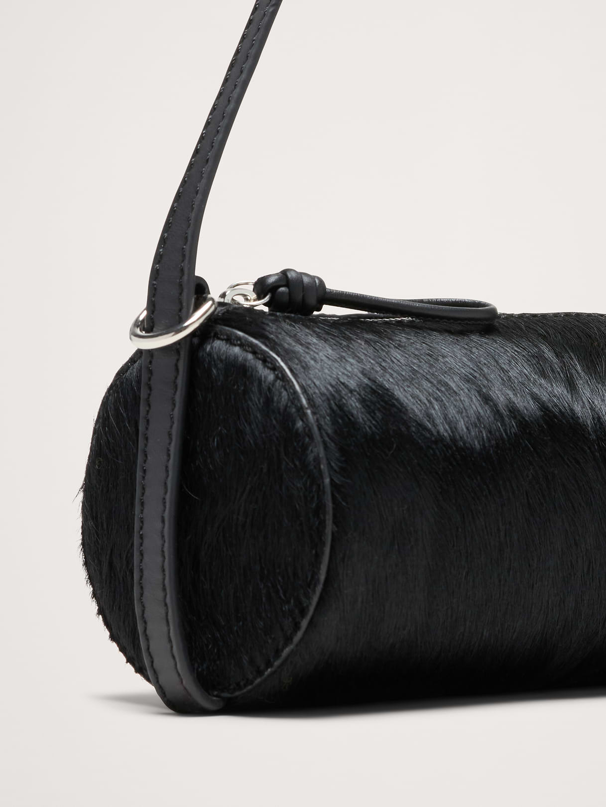 Leather Barrel Bag - Black Haircalf Leather