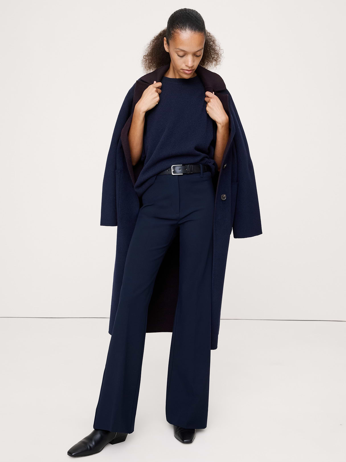 High-Rise Modern Flare City Stretch Pant - Navy Blue
