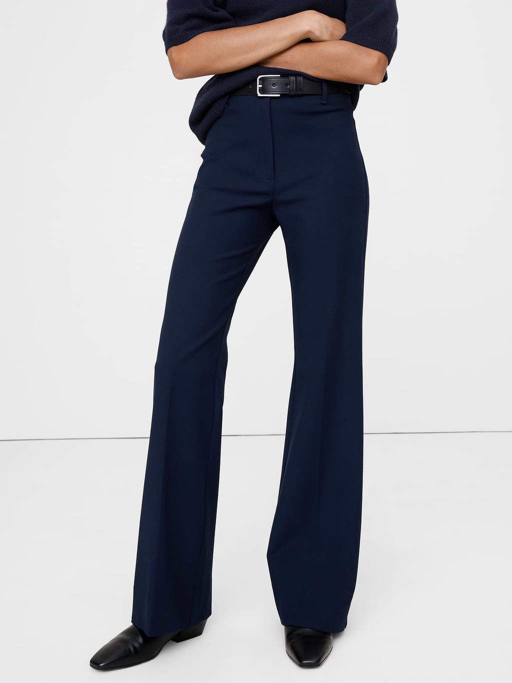 High-Rise Modern Flare City Stretch Pant - Navy Blue