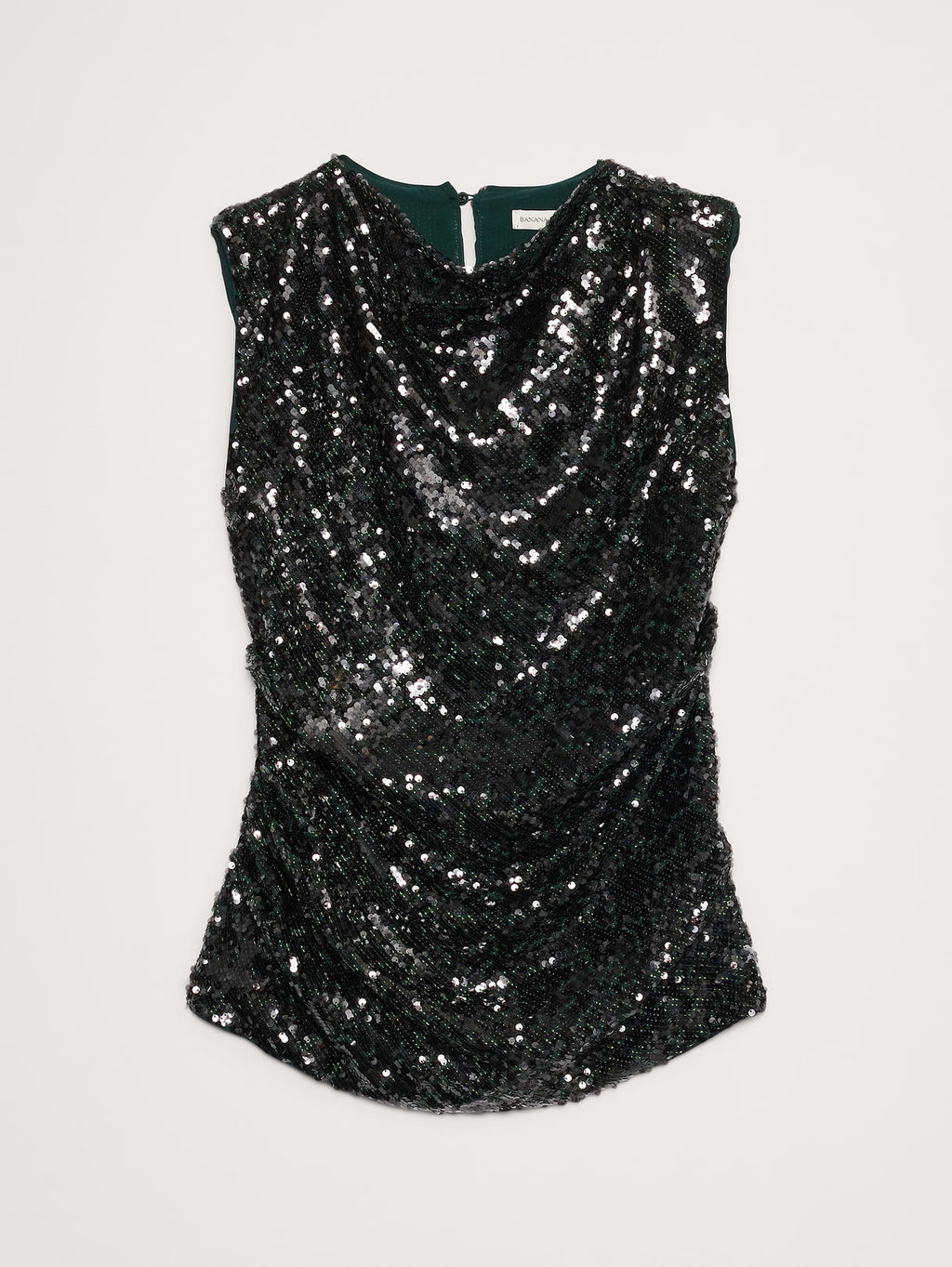 Bias-Cut Draped Sequin Top - Forest Green