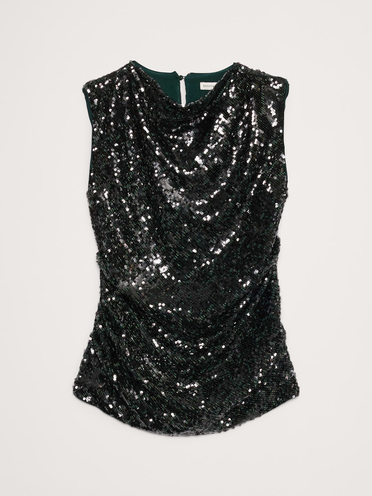 Bias-Cut Draped Sequin Top - Forest Green