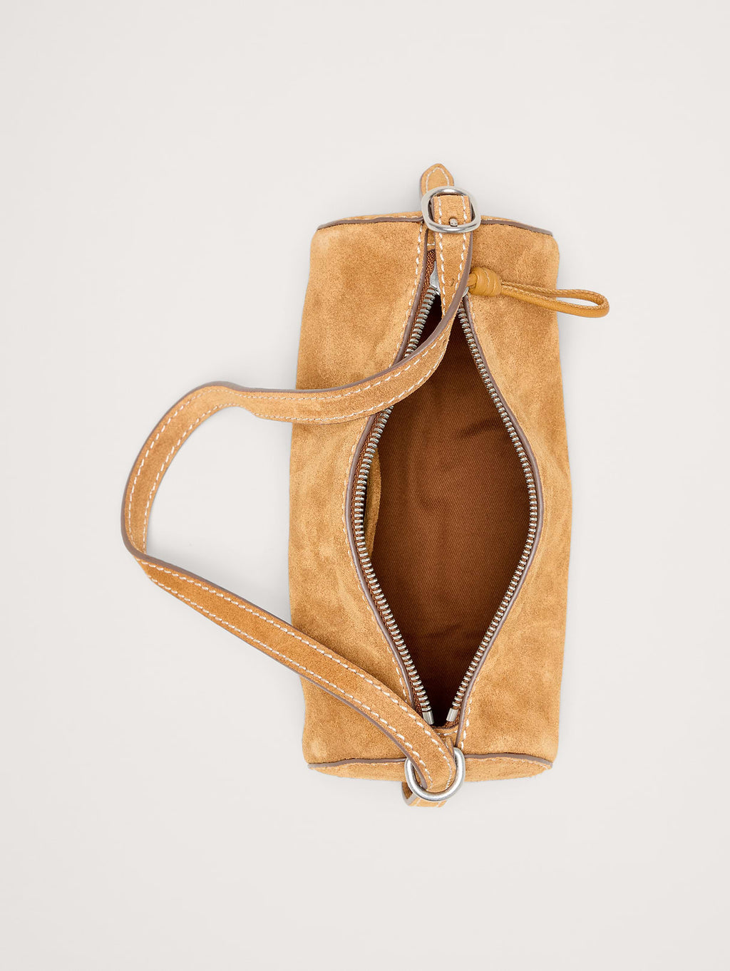 Leather Barrel Bag - Caramel Brown Suede