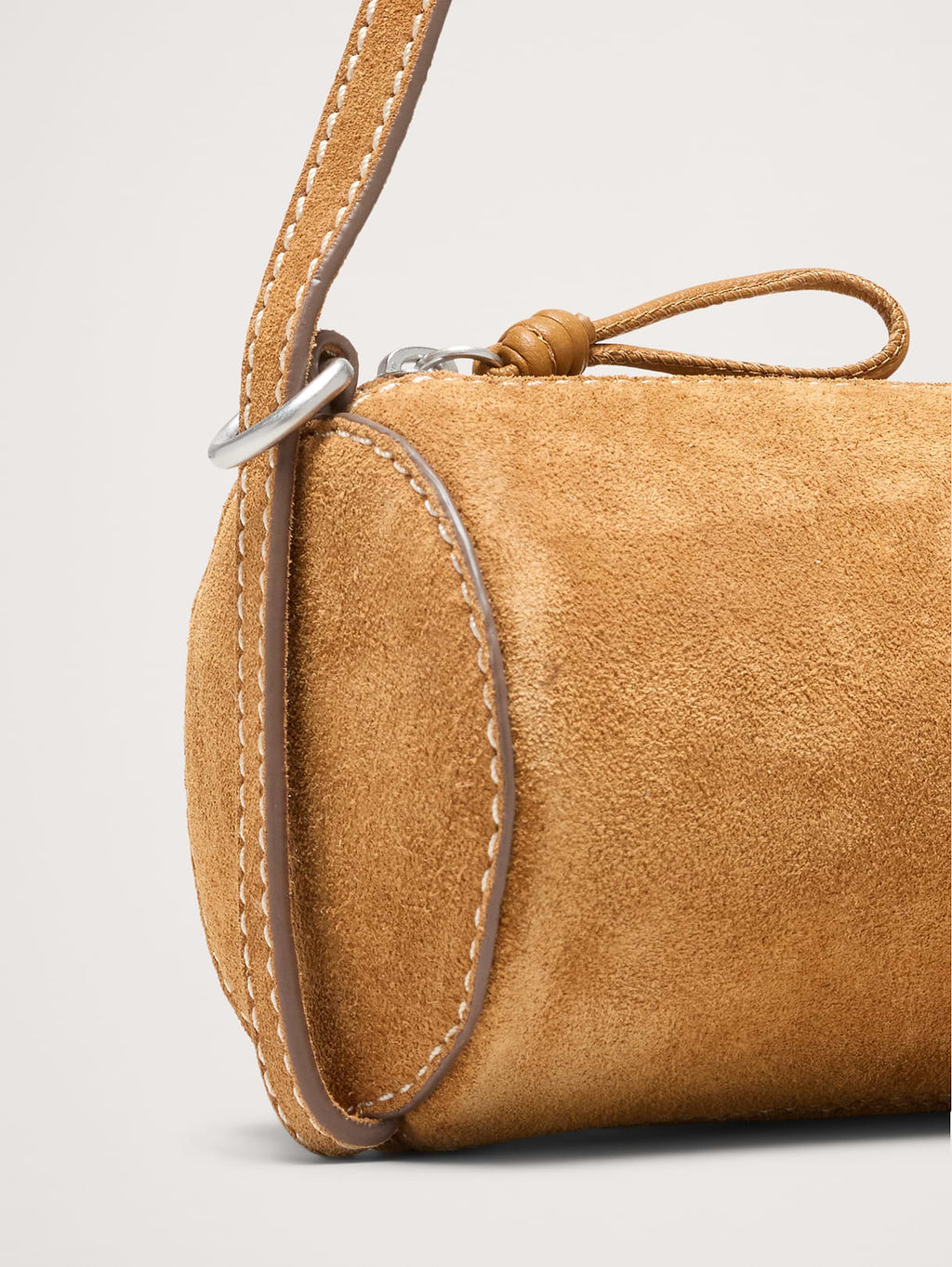 Leather Barrel Bag - Caramel Brown Suede
