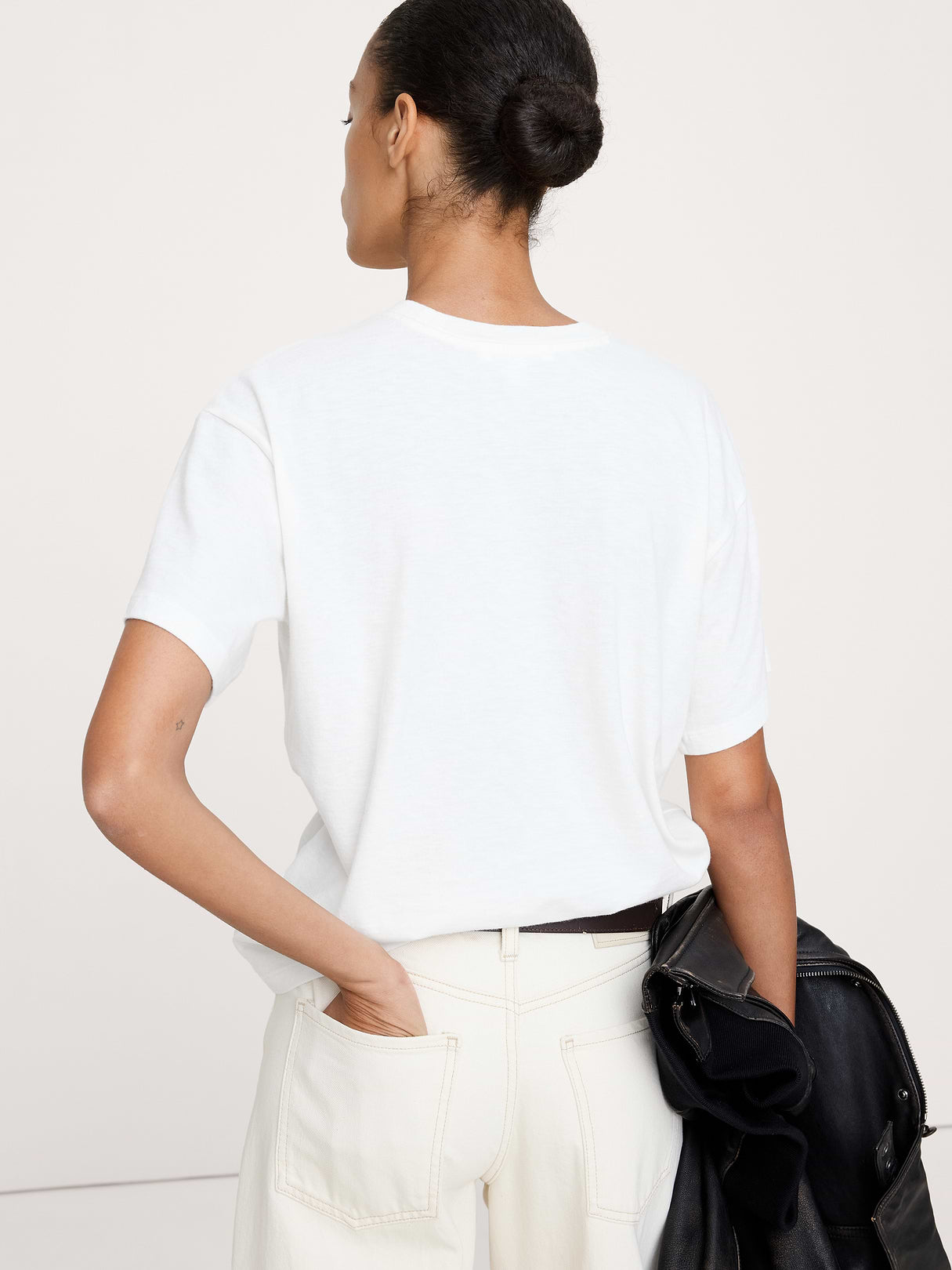 Cotton Slub Boyfriend Crew-Neck T-Shirt - White