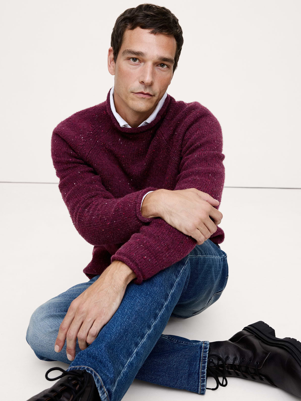 Donegal Roll-Neck Sweater - Burgundy Red