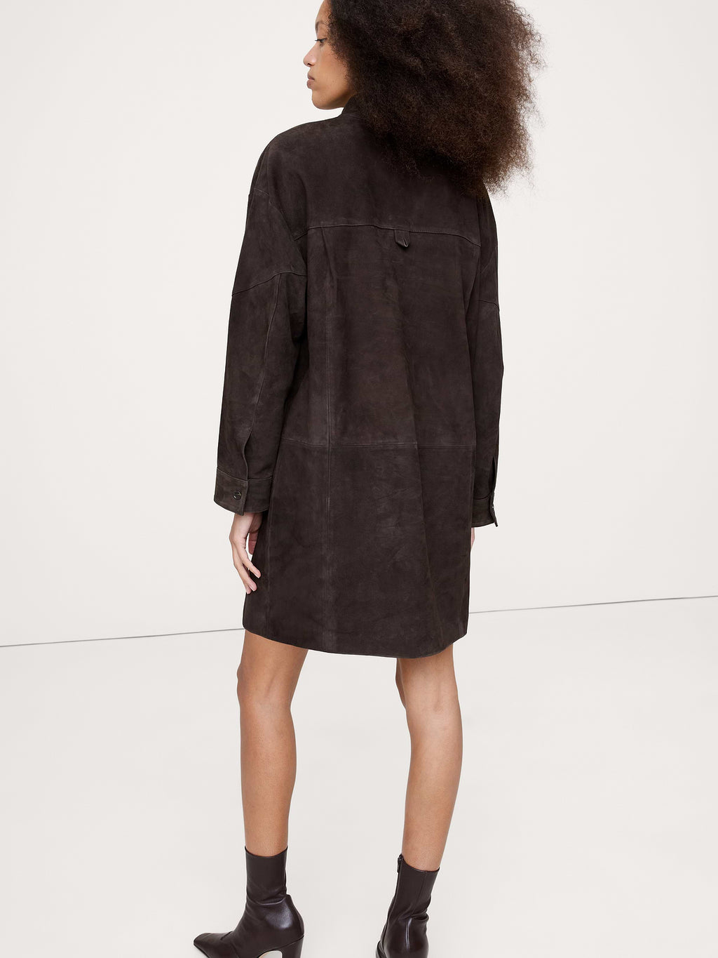Suede Popover Shift Dress - Ganache Brown