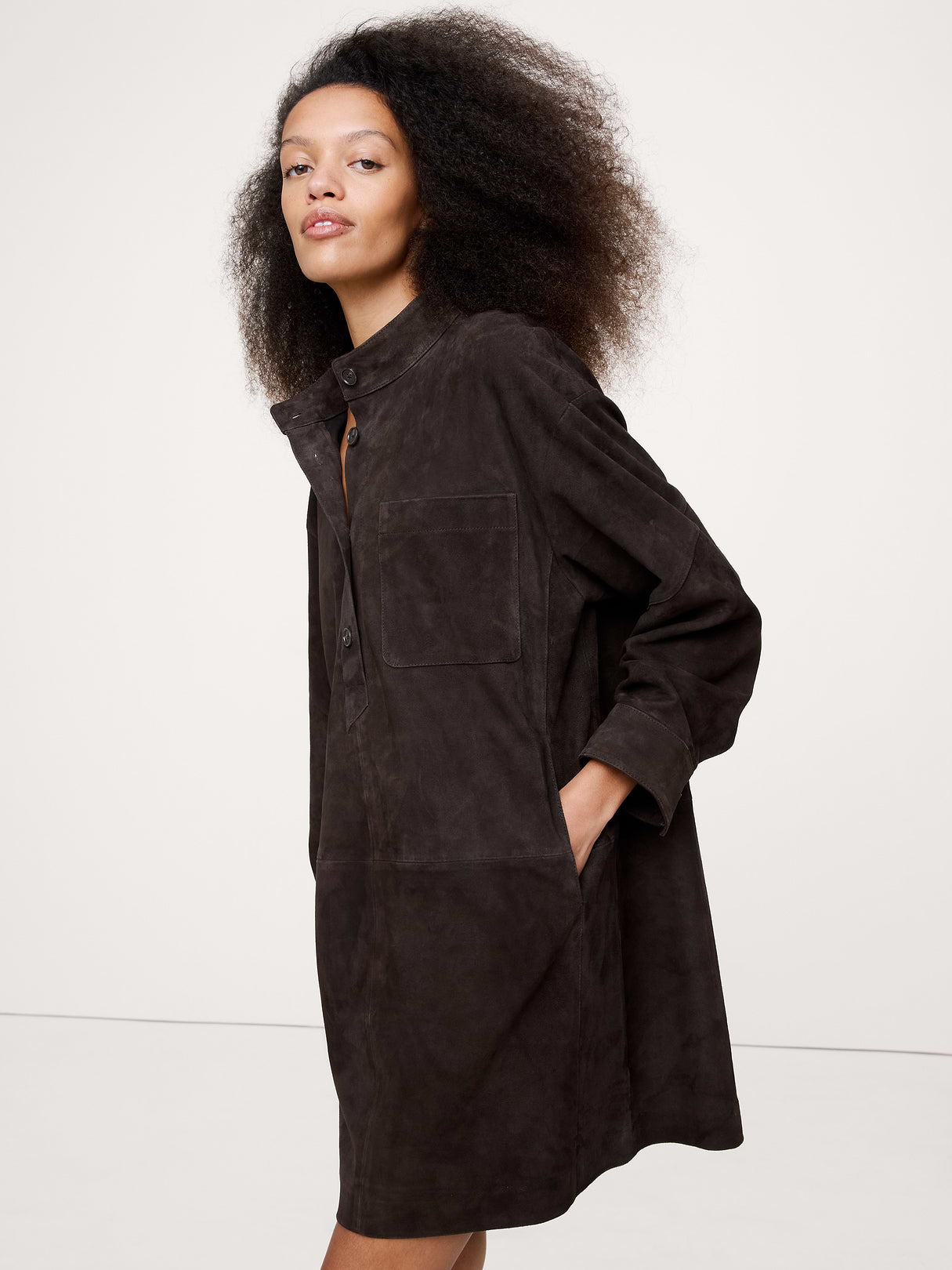 Suede Popover Shift Dress - Ganache Brown