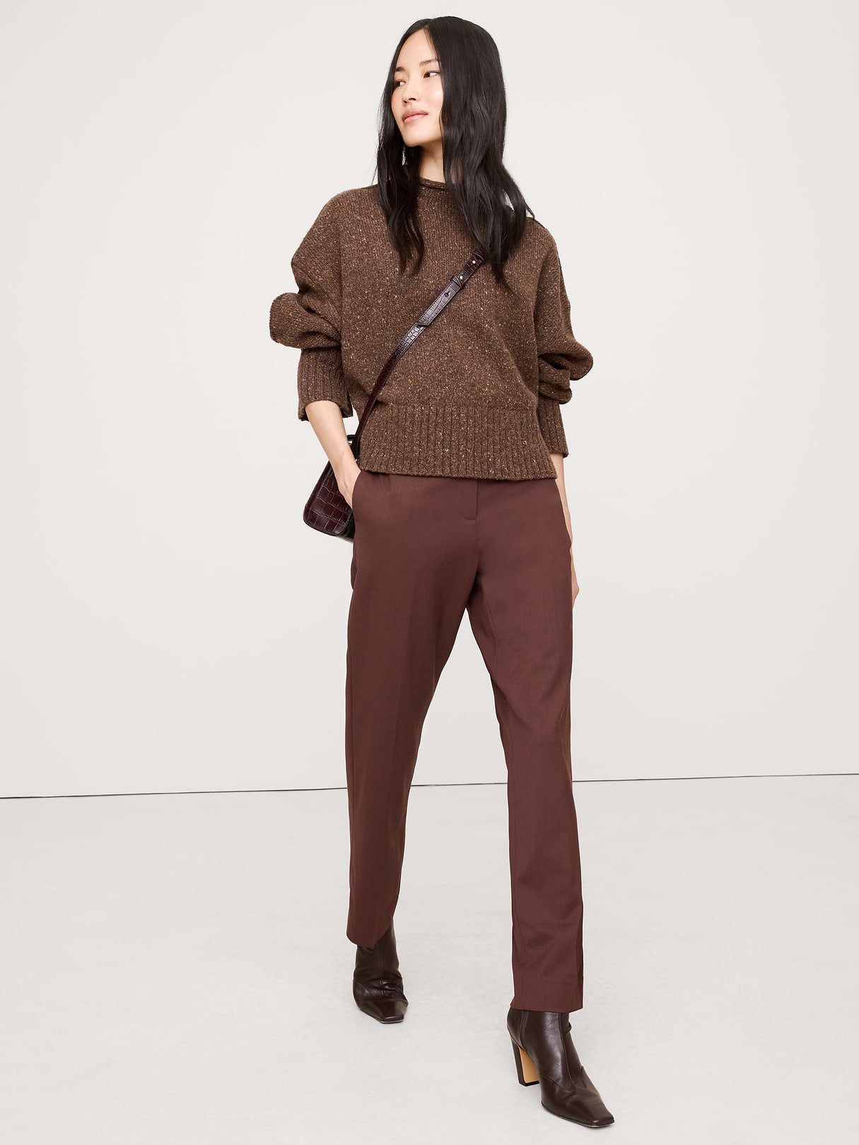 Ultra High-Rise Modern Slim Italian Lightweight Wool Ankle Pant - Espresso Brown