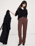 Ultra High-Rise Modern Straight Italian Lightweight Wool Pant - Espresso Brown