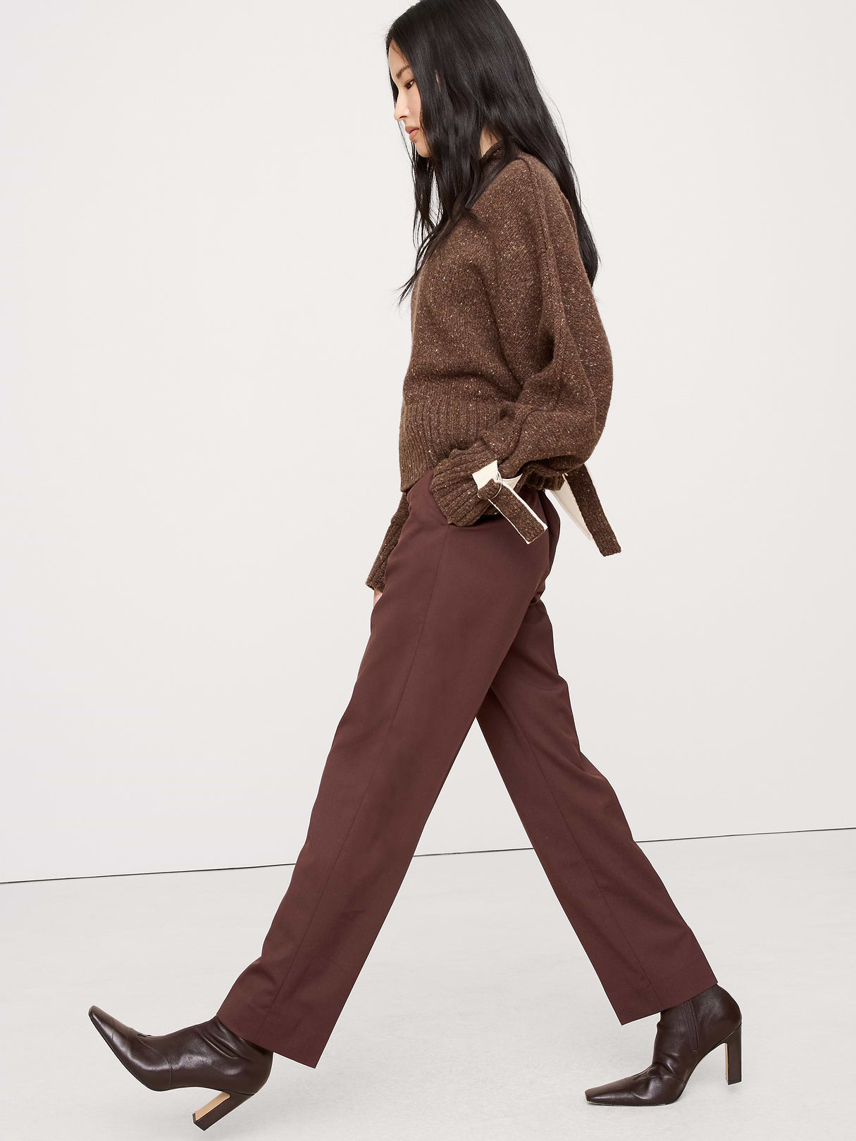 Ultra High-Rise Modern Slim Italian Lightweight Wool Ankle Pant - Espresso Brown