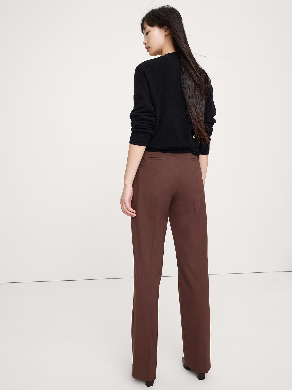 Ultra High-Rise Modern Straight Italian Lightweight Wool Pant - Espresso Brown