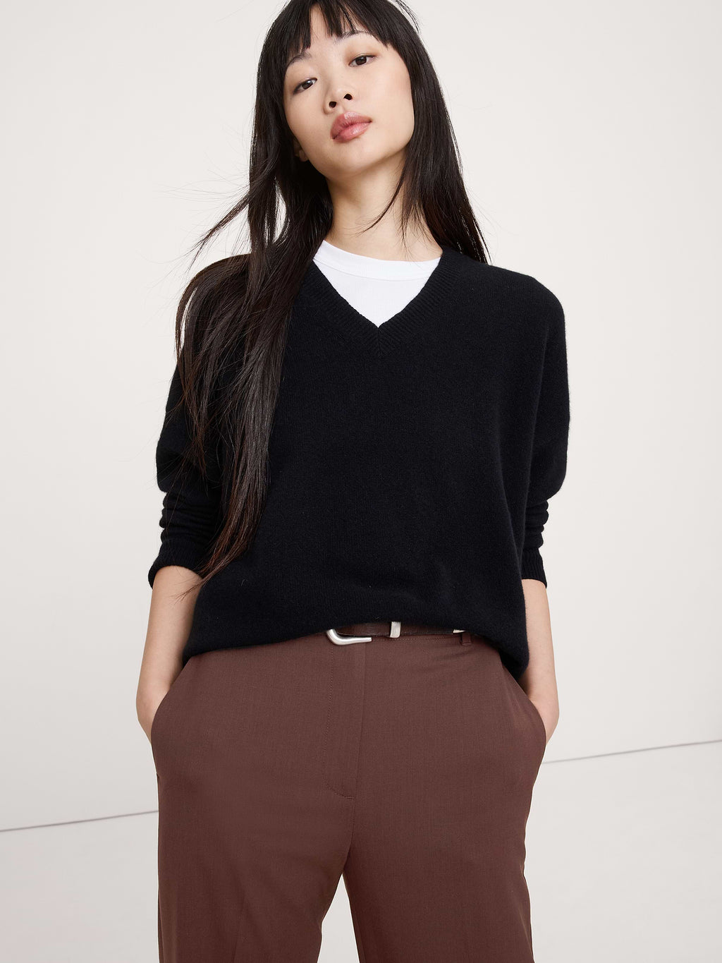 Ultra High-Rise Modern Straight Italian Lightweight Wool Pant - Espresso Brown