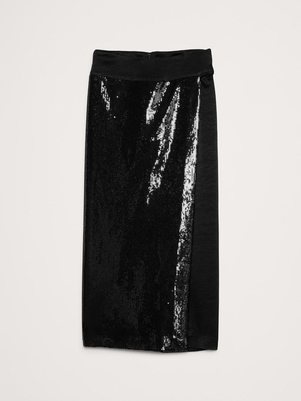 Ponte & Sequin Wrap Skirt - Black