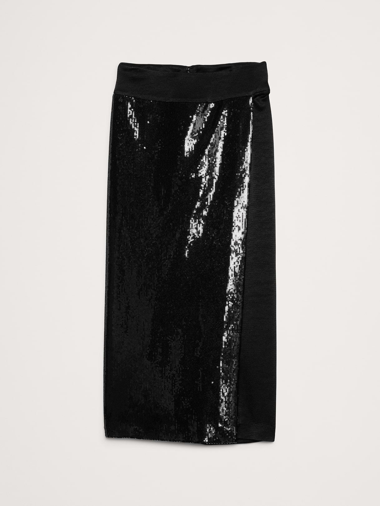 Ponte & Sequin Wrap Skirt - Black