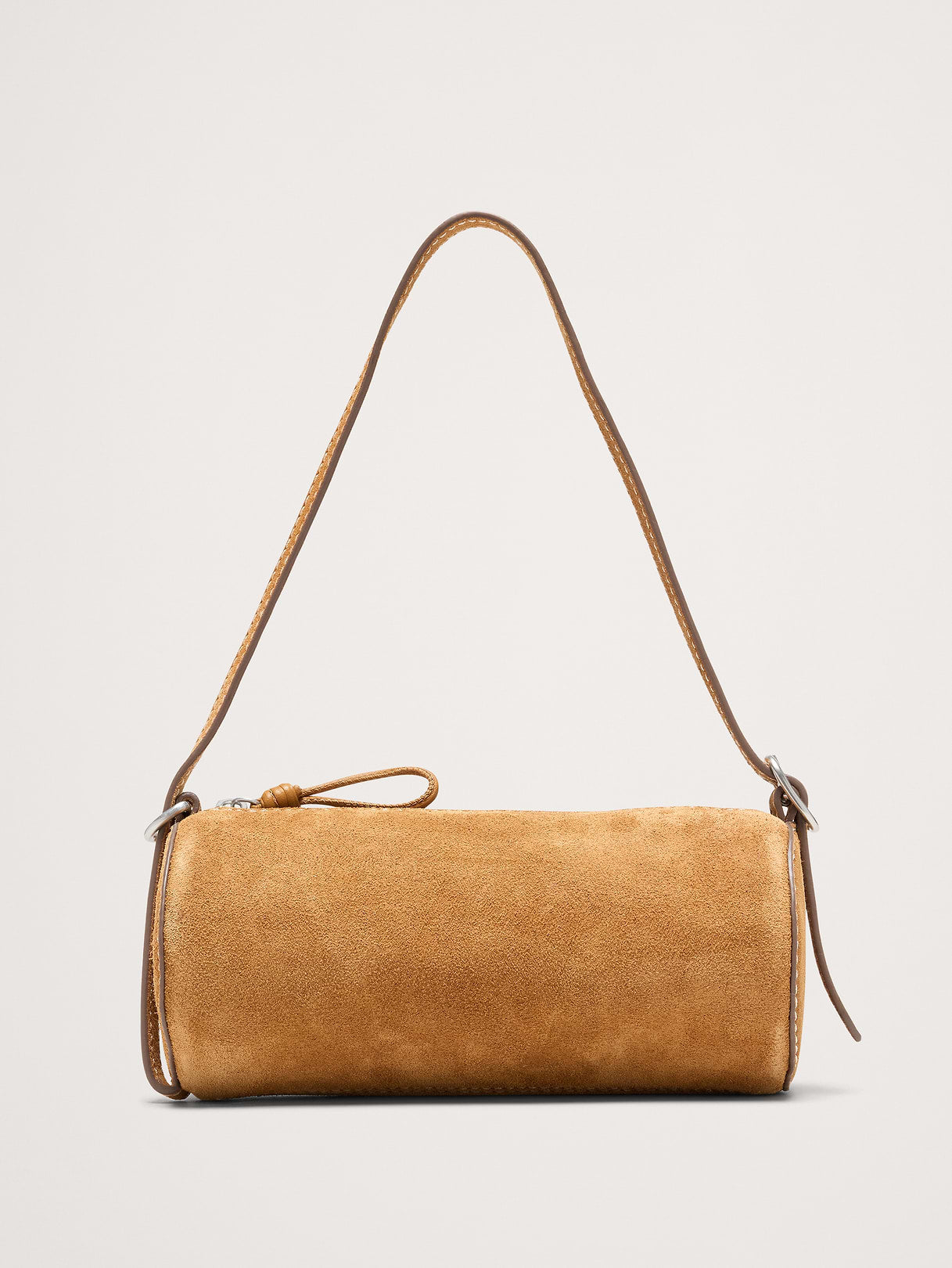 Leather Barrel Bag - Caramel Brown Suede