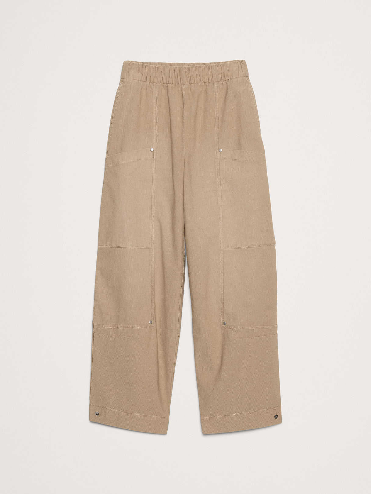Wide-Leg Textured Twill Pull-On Pant - Sand Beige