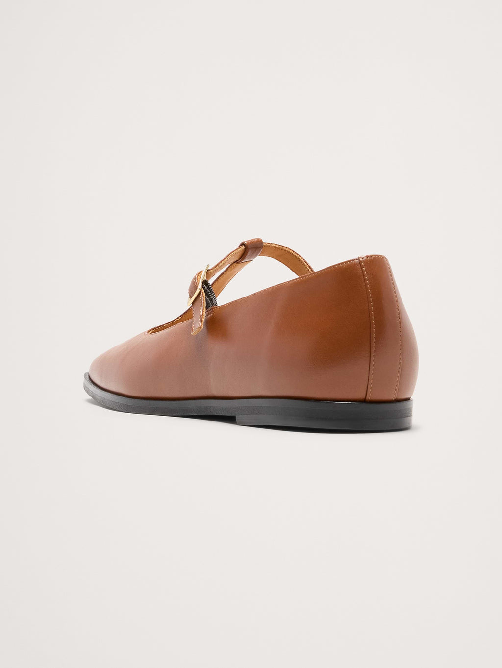 Italian Leather Square-Toe Mary Jane Flats - Cognac Brown