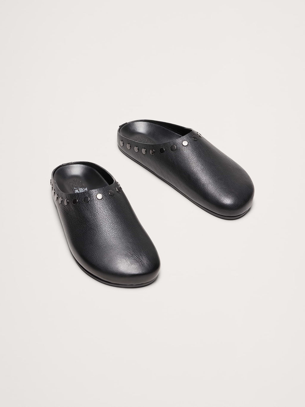 Leather Essential Clog - Studded Black Leather with Leather Footbed