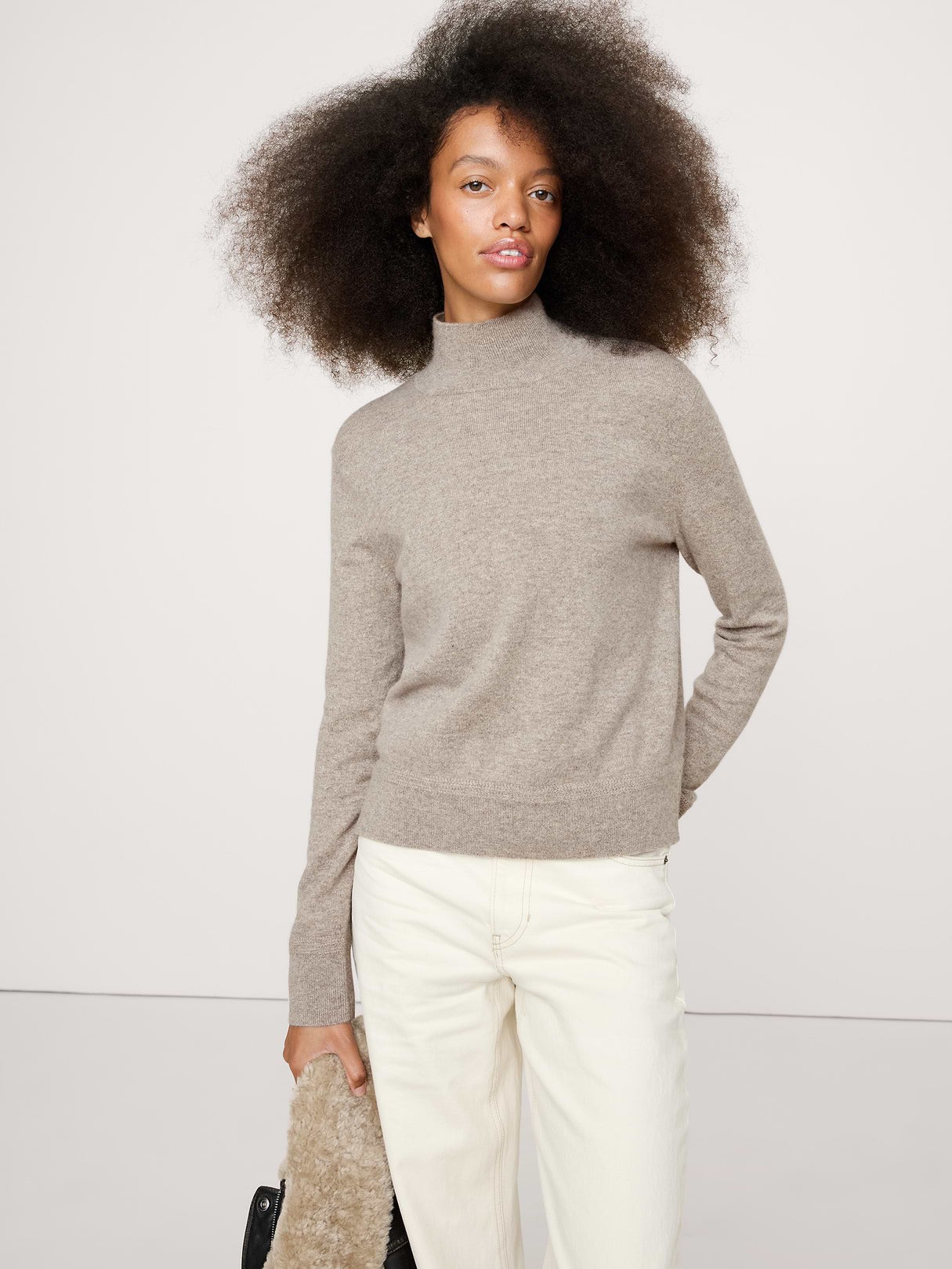 Cashmere Turtleneck Sweater - Heather Mink Grey