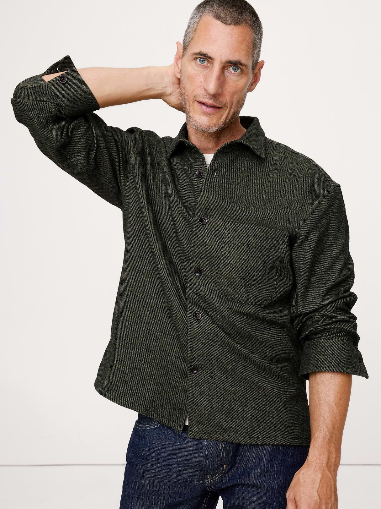 Relaxed-Fit Flannel Overshirt - Olive Green