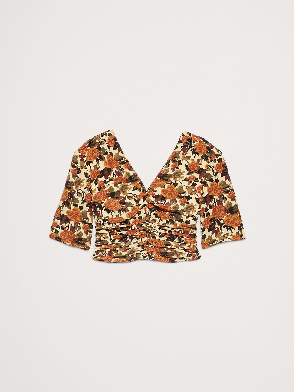 Matte Silk Ruched Top - Yellow Roses