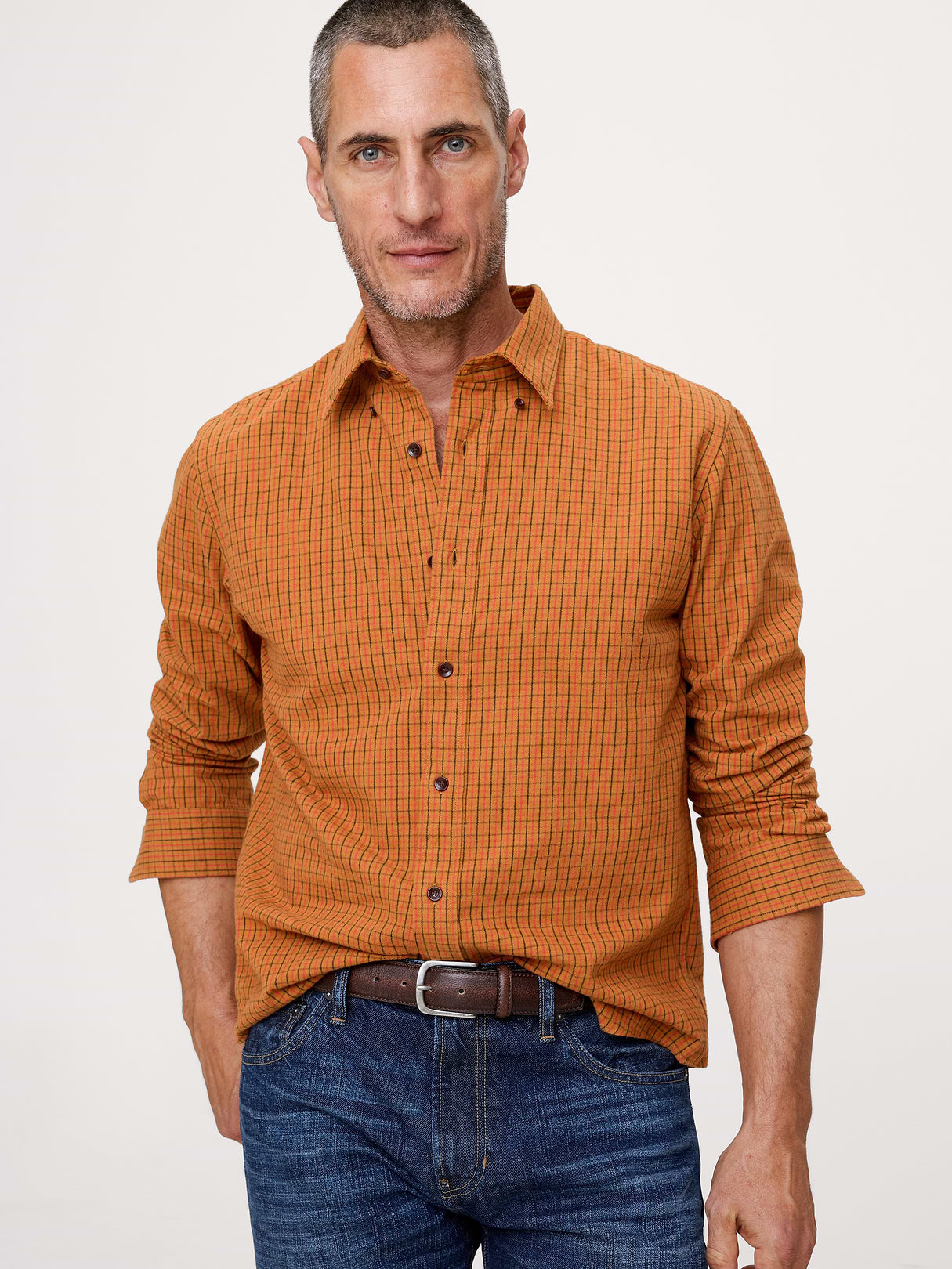 Standard-Fit Lightweight Flannel Shirt - Orange Plaid