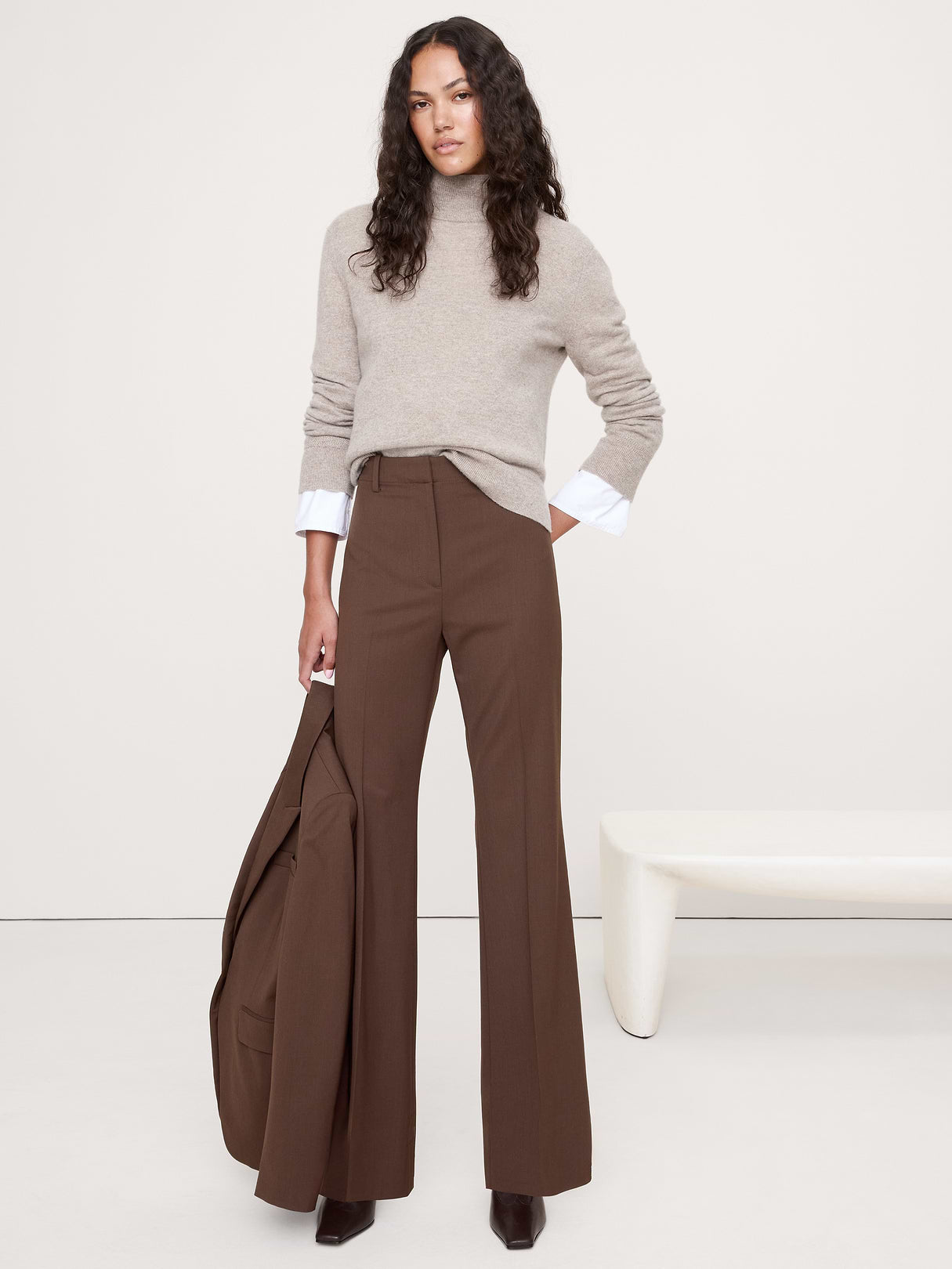 Ultra High-Rise Flare Italian Lightweight Wool Pant - Espresso Brown
