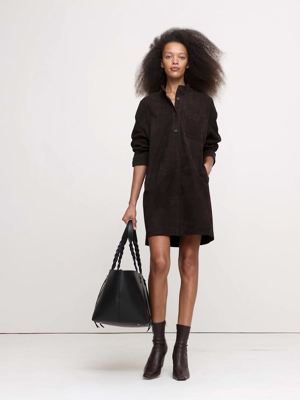 Suede Popover Shift Dress - Ganache Brown