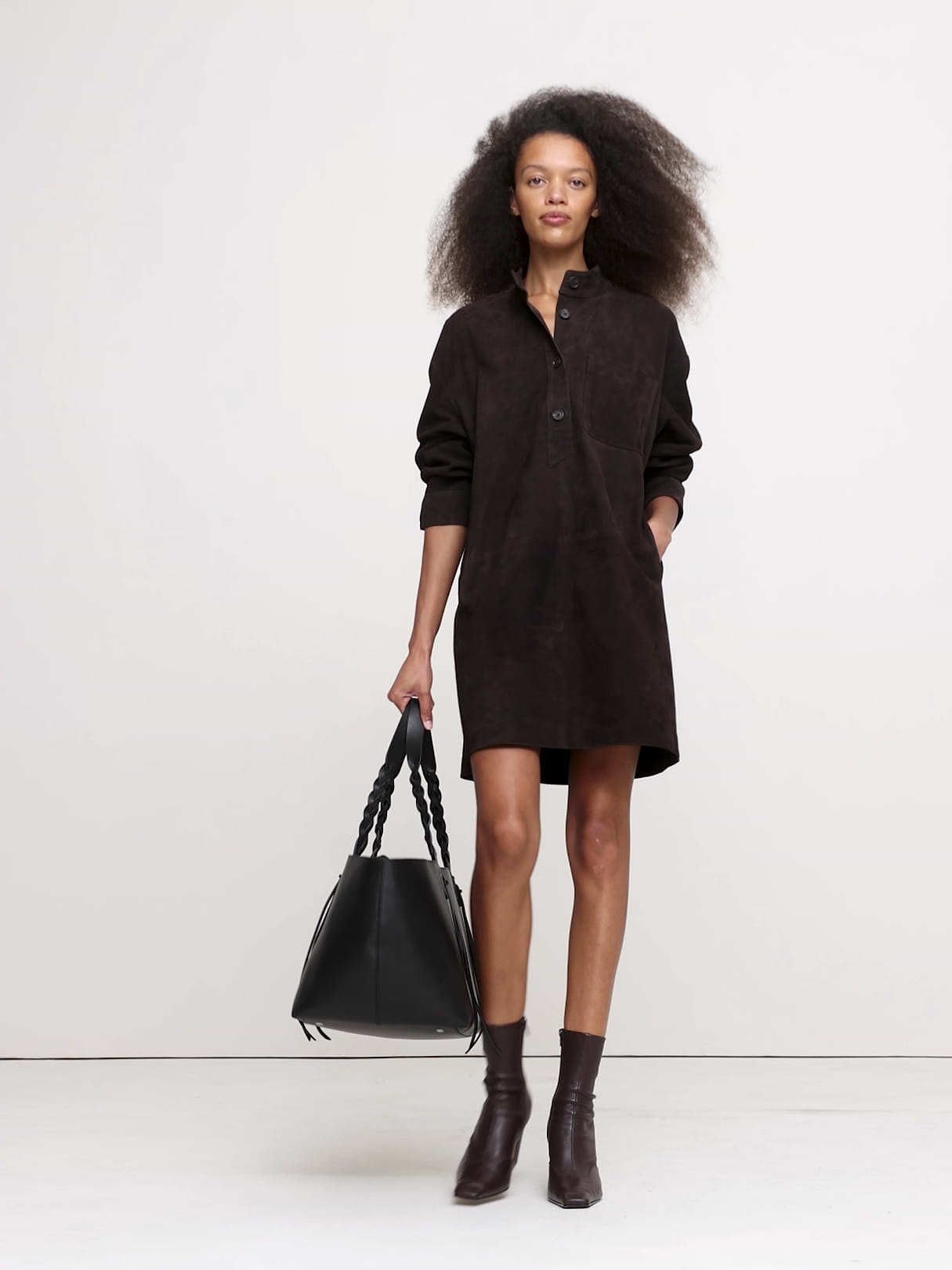 Suede Popover Shift Dress - Ganache Brown