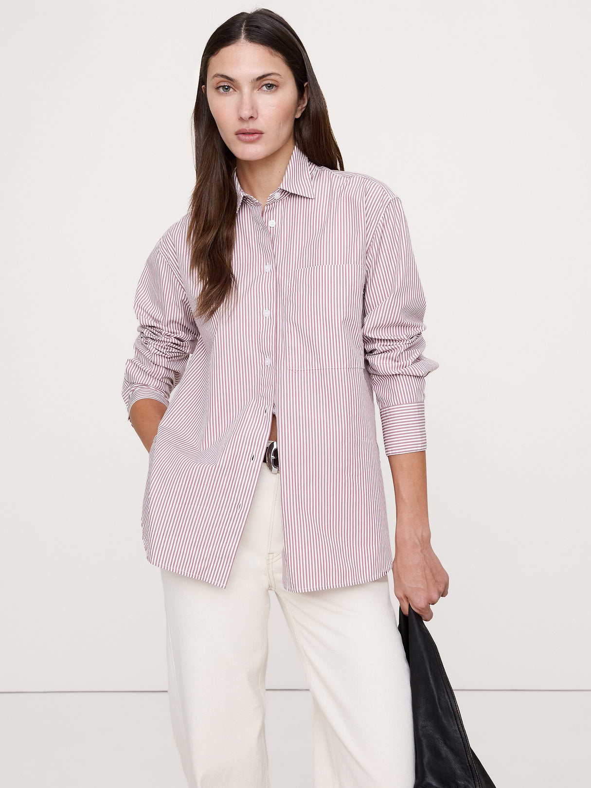 The Oversized Shirt in Cotton Poplin - Mini Stripe