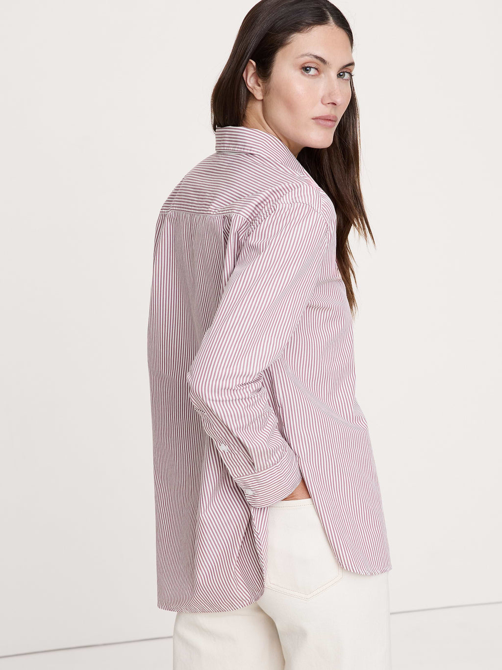 The Oversized Shirt in Cotton Poplin - Mini Stripe
