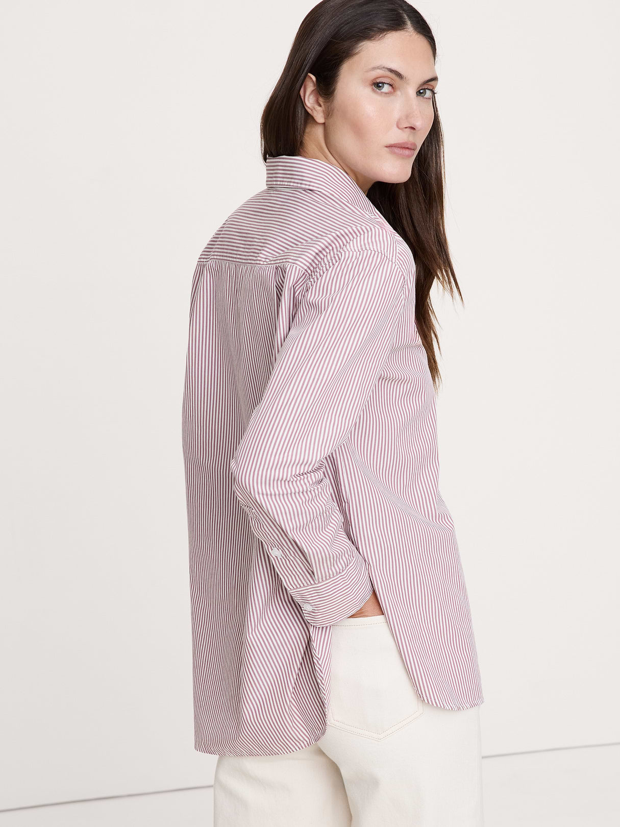 The Oversized Shirt in Cotton Poplin - Mini Stripe
