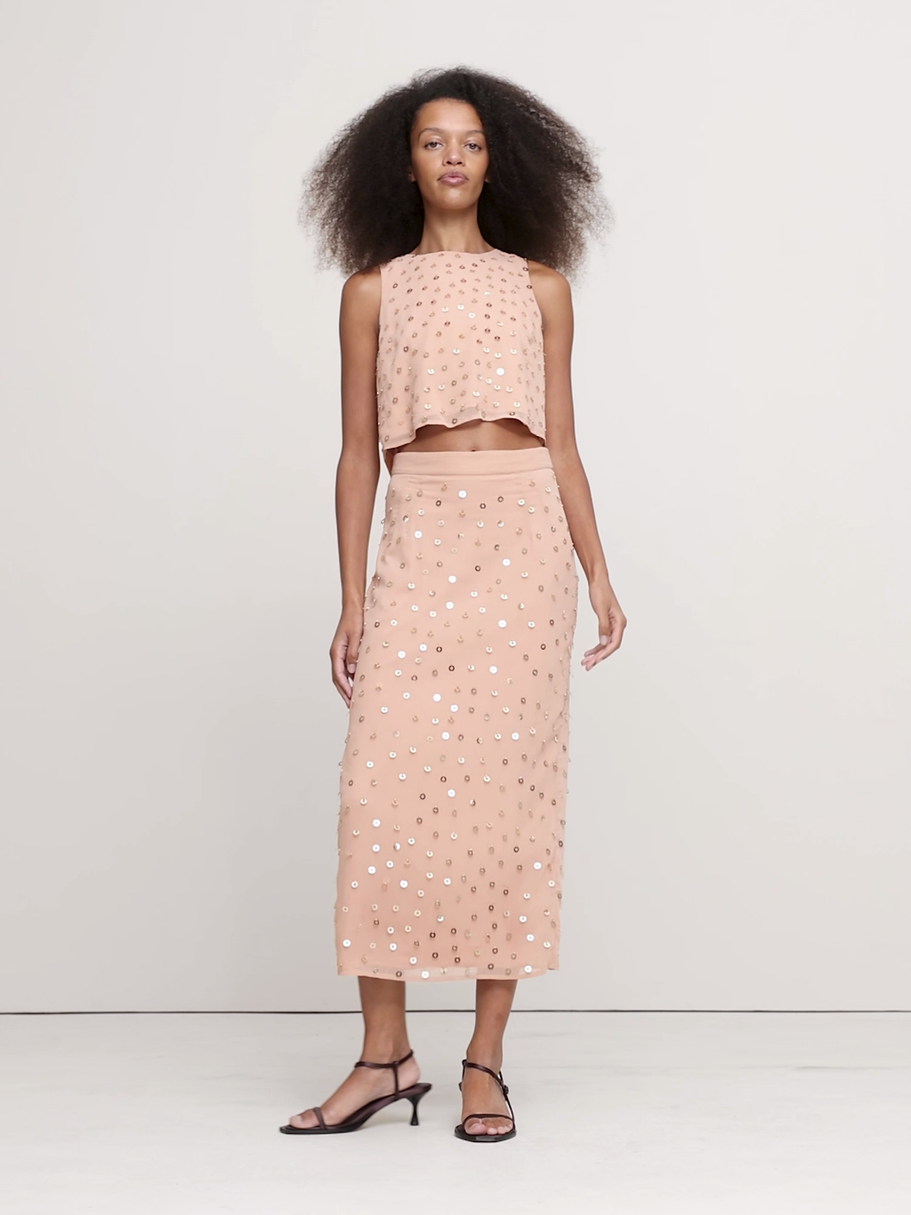 Embellished Chiffon Midi Skirt - Pink with Embroidery