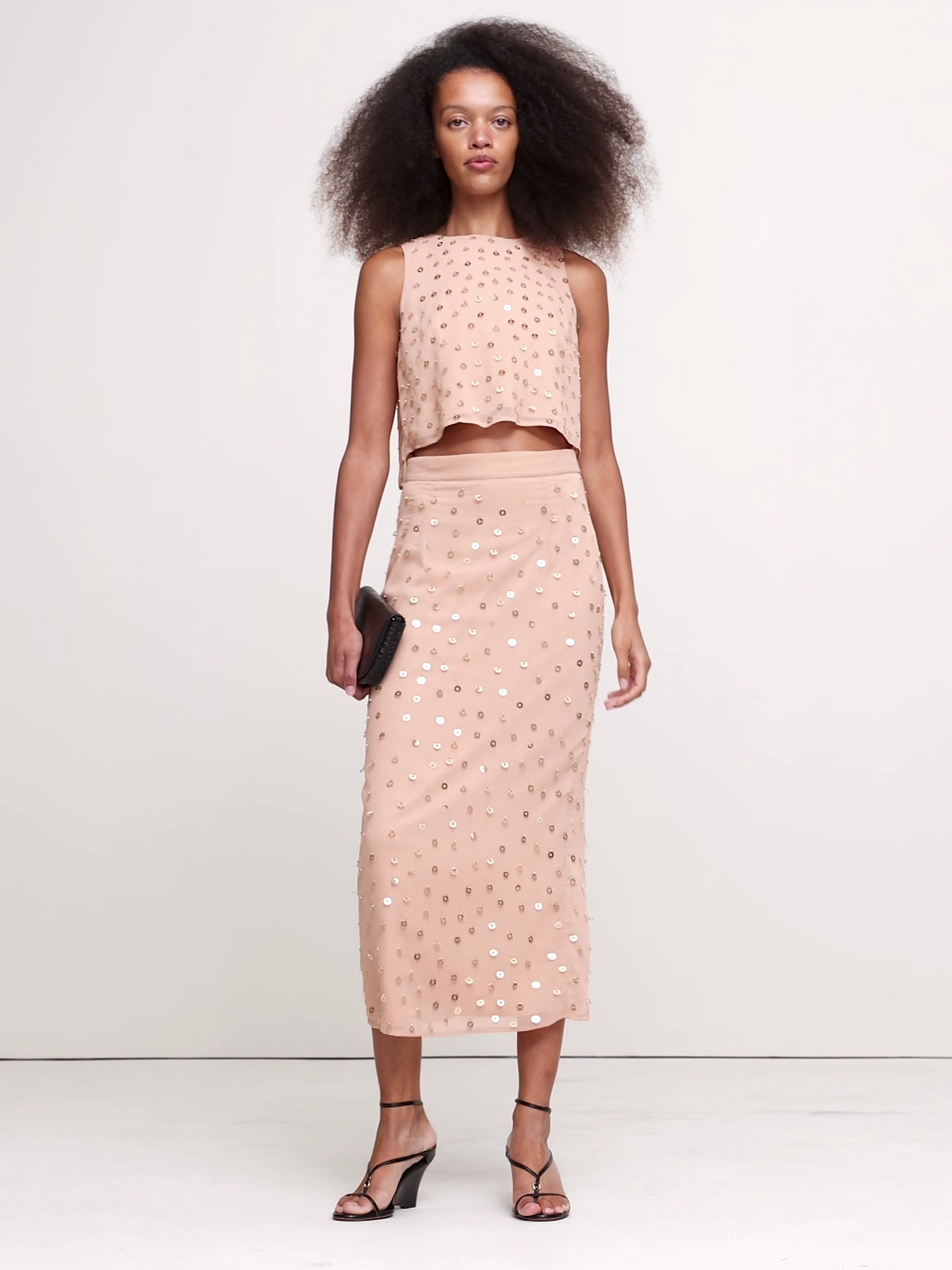 Embellished Chiffon Open-Back Tank - Pink with Embroidery