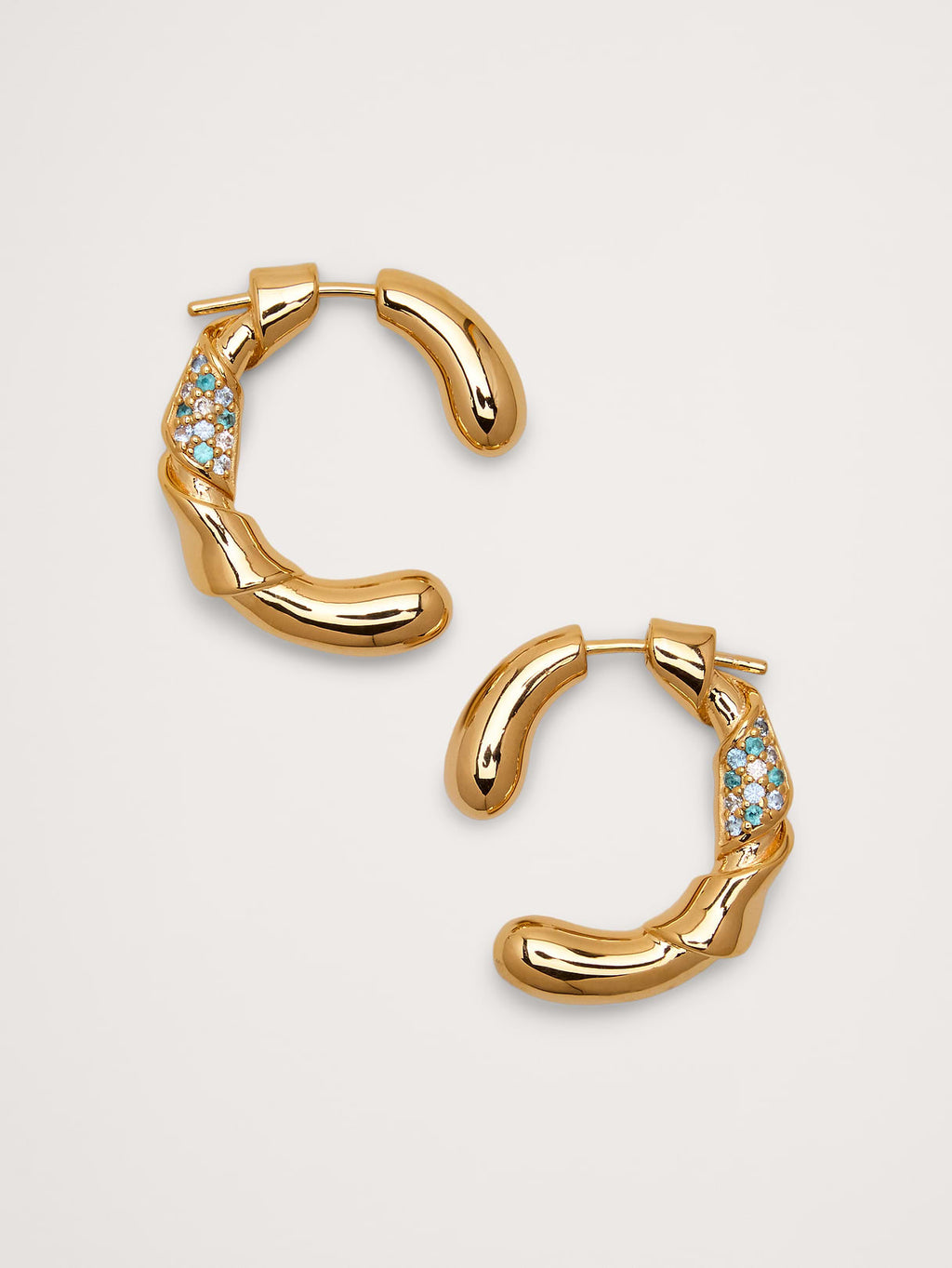 Rhinestone Ribbon Hoop Earrings - Gold