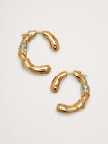 Rhinestone Ribbon Hoop Earrings - Gold