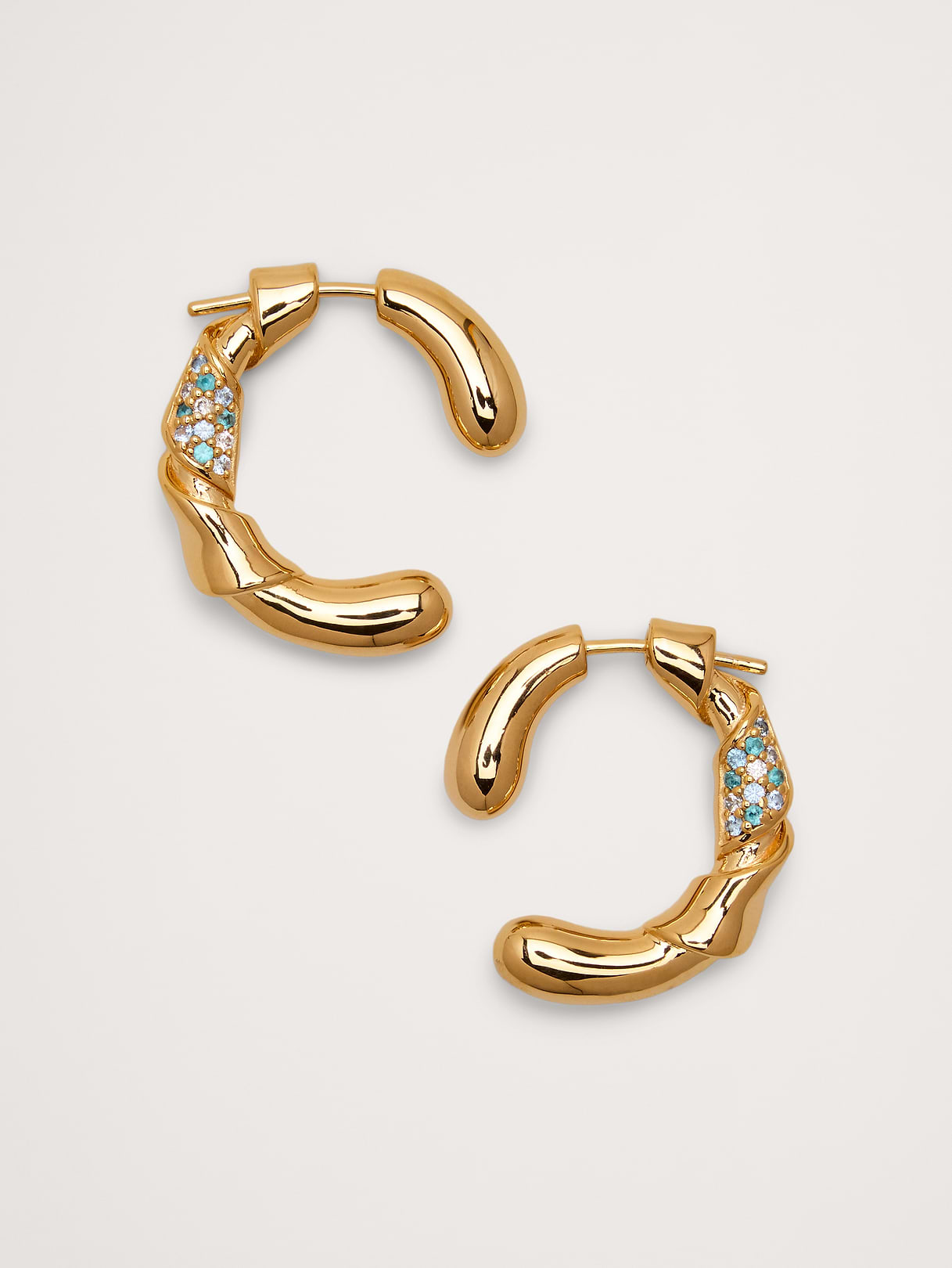 Rhinestone Ribbon Hoop Earrings - Gold