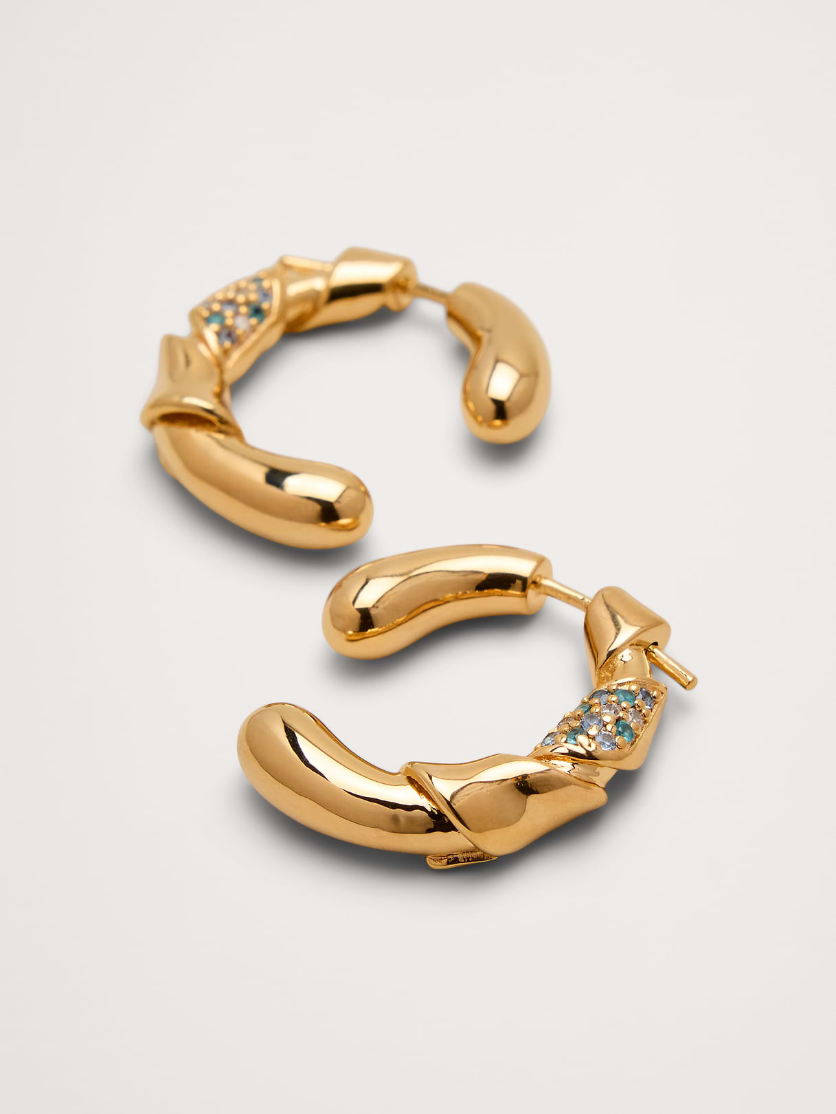 Rhinestone Ribbon Hoop Earrings - Gold