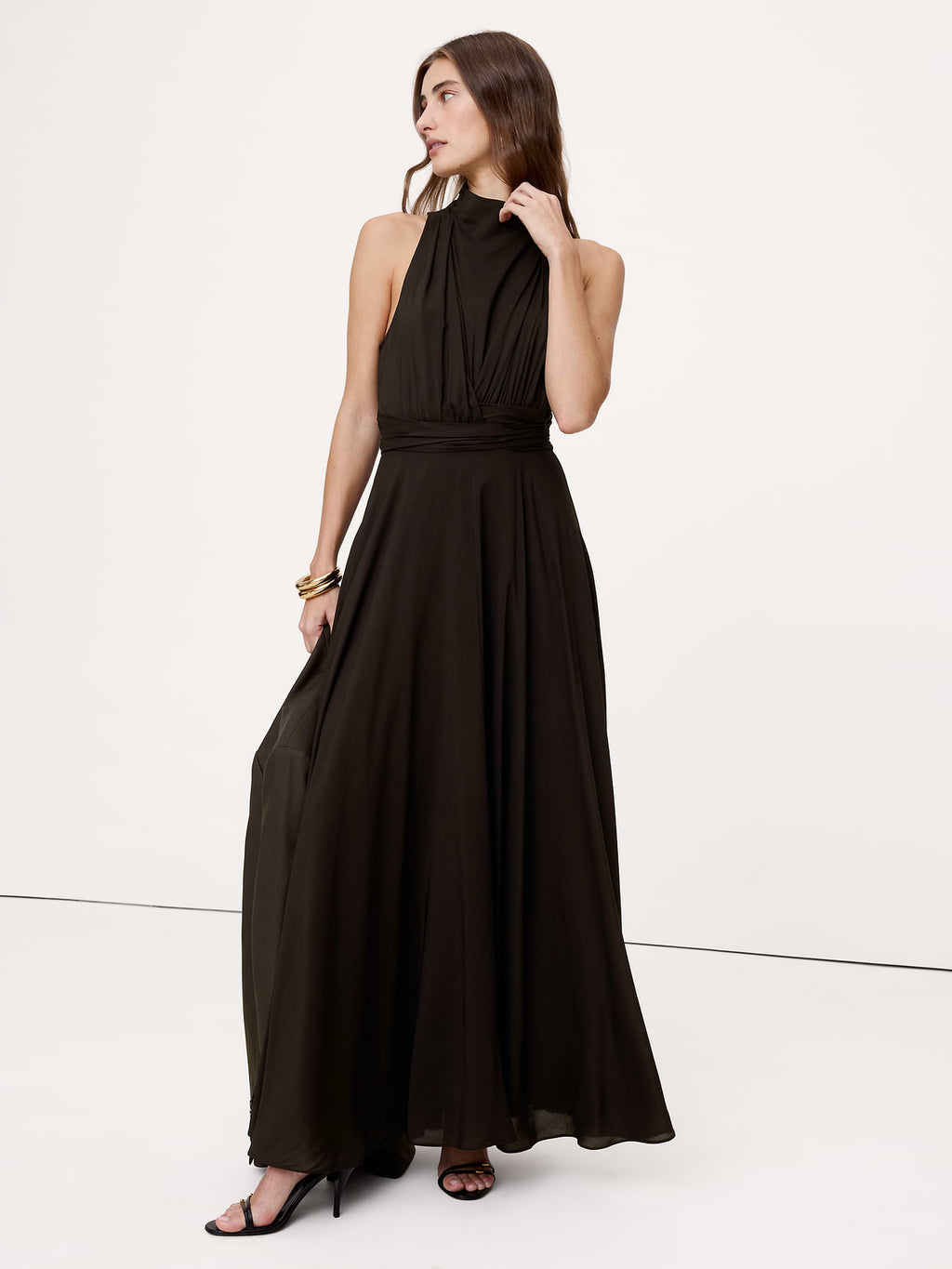 Stretch-Crepe Maxi Dress - Ganache Brown