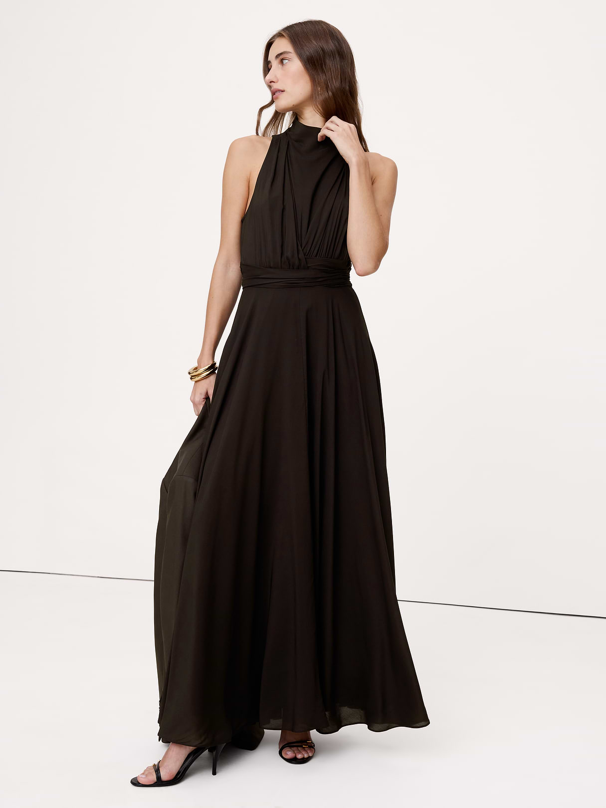 Stretch-Crepe Maxi Dress - Ganache Brown