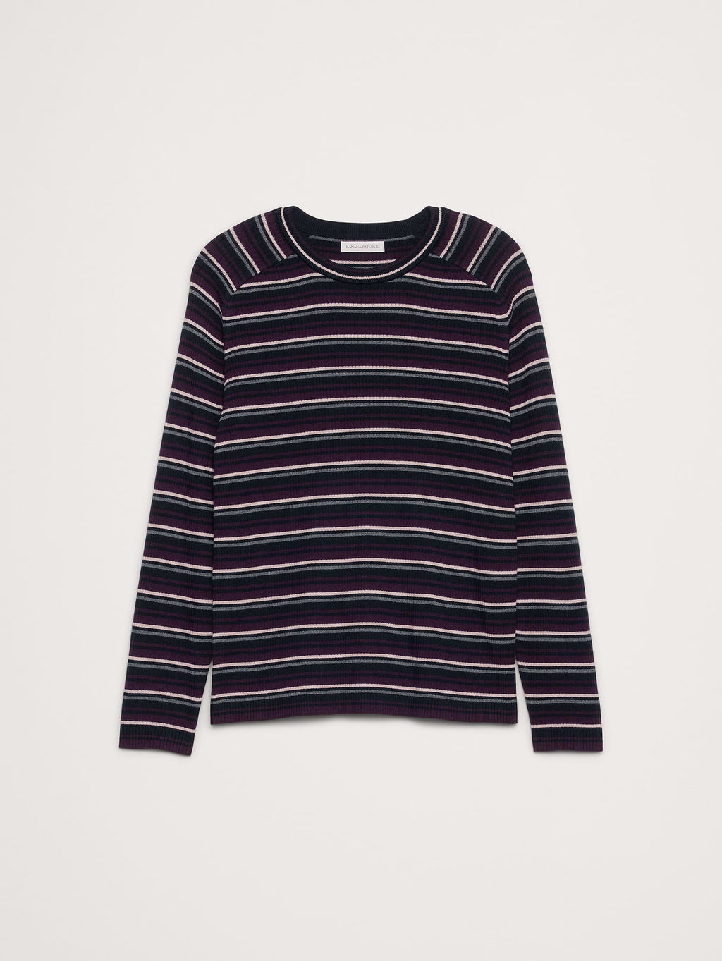 Slim Merino Ribbed Sweater - Navy Blue & Red Stripe