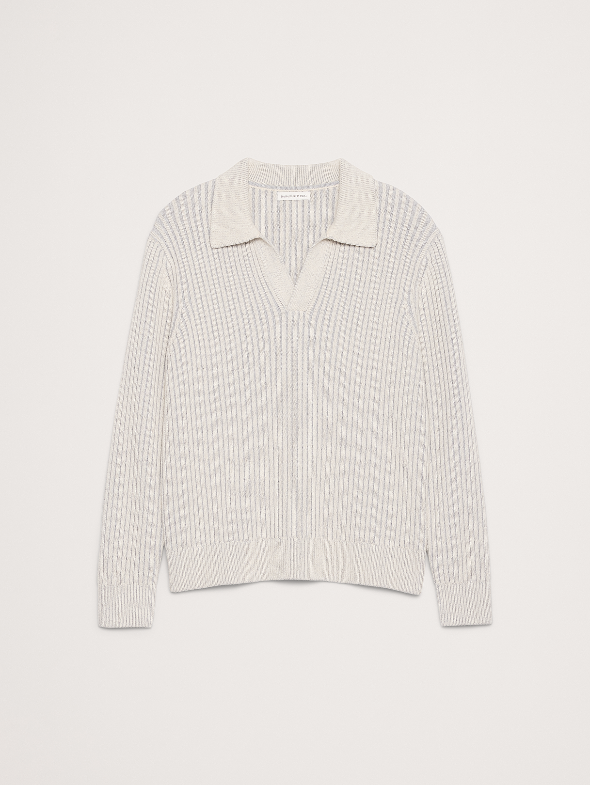 Merino-Cotton Ribbed Sweater Polo - Gray Marl