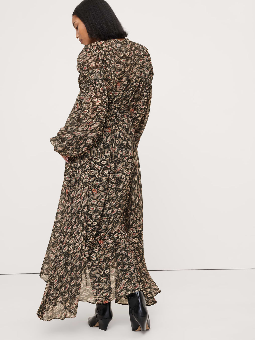 Georgette Puff-Sleeve Maxi Dress - Agate Paisley Cream