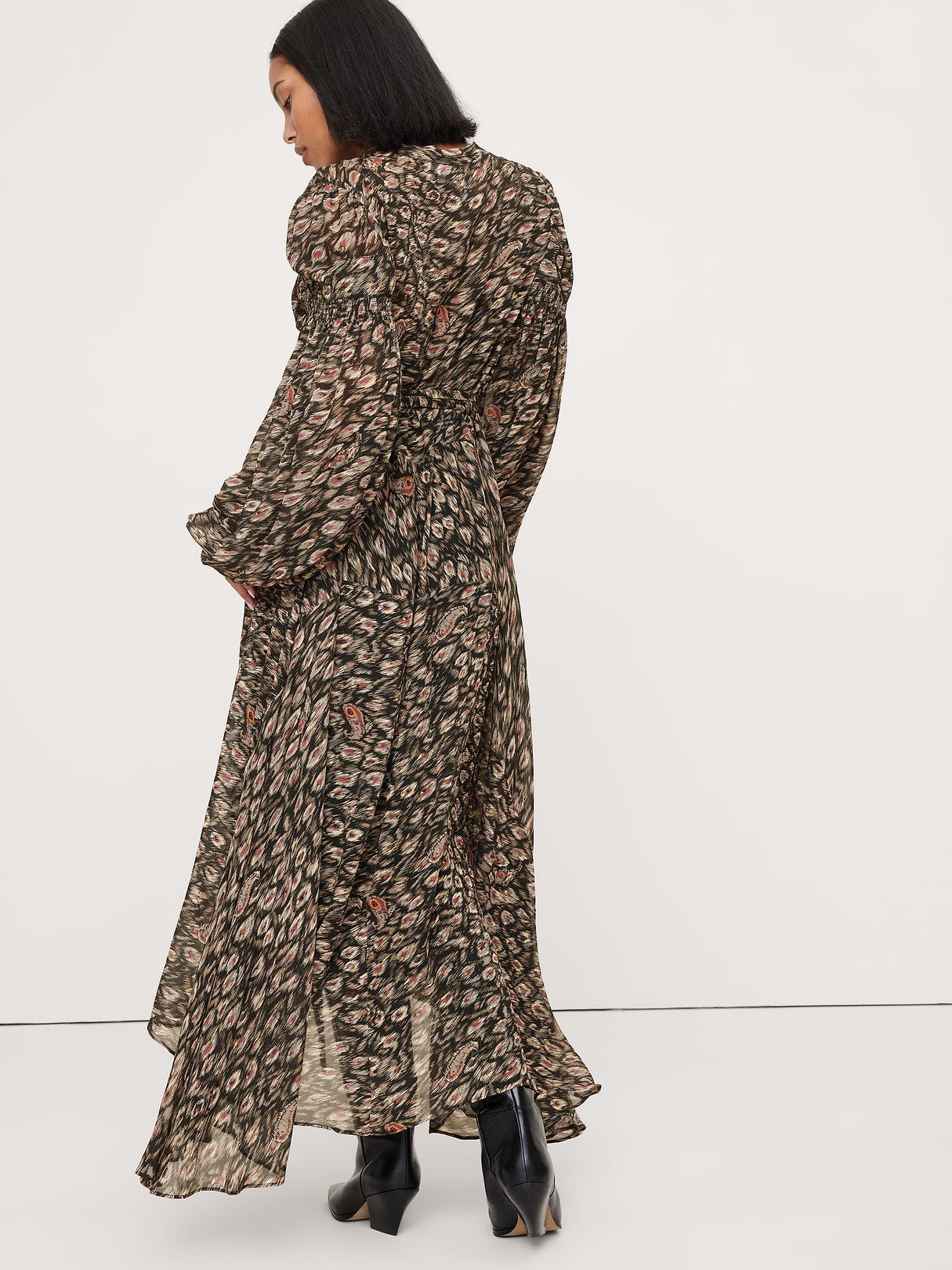 Georgette Puff-Sleeve Maxi Dress - Agate Paisley Cream