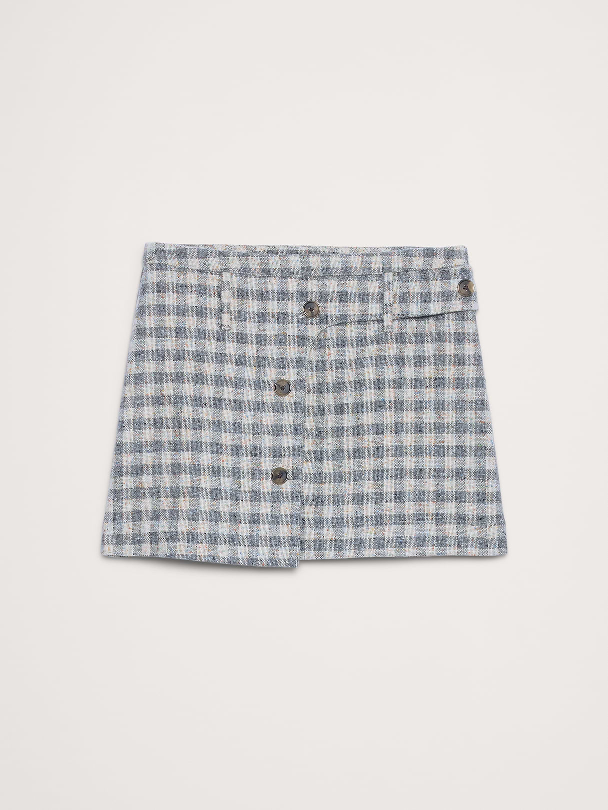 Italian Tweed Wrap Mini Skirt - Gray Gingham