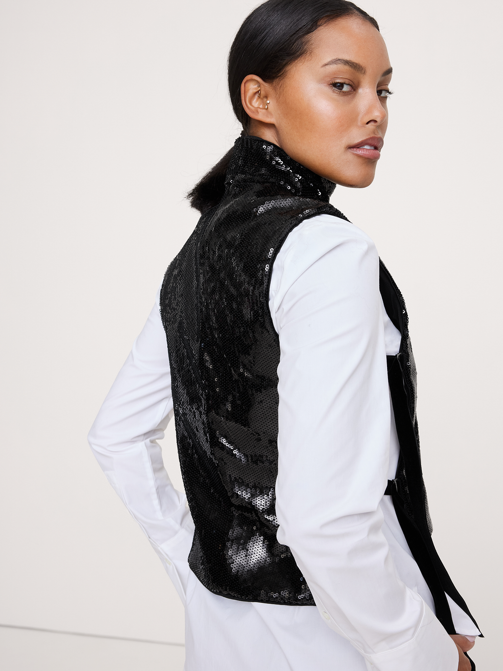 Sequin Open-Side Top - Black