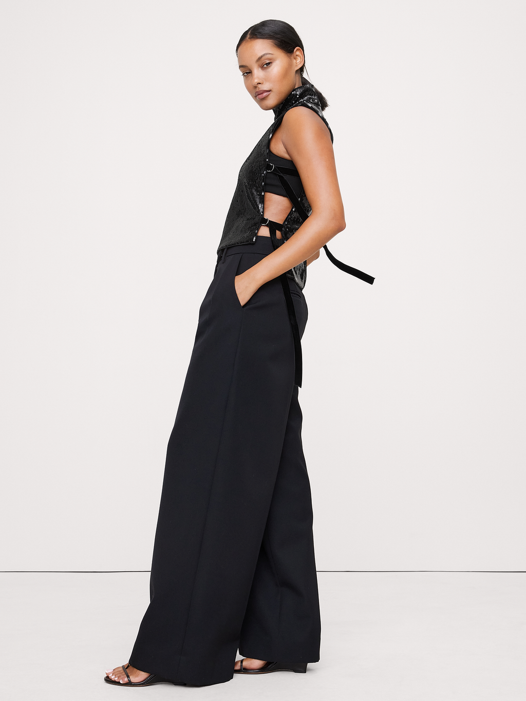 Sequin Open-Side Top - Black