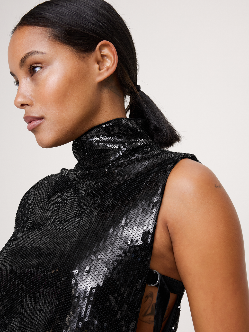 Sequin Open-Side Top - Black