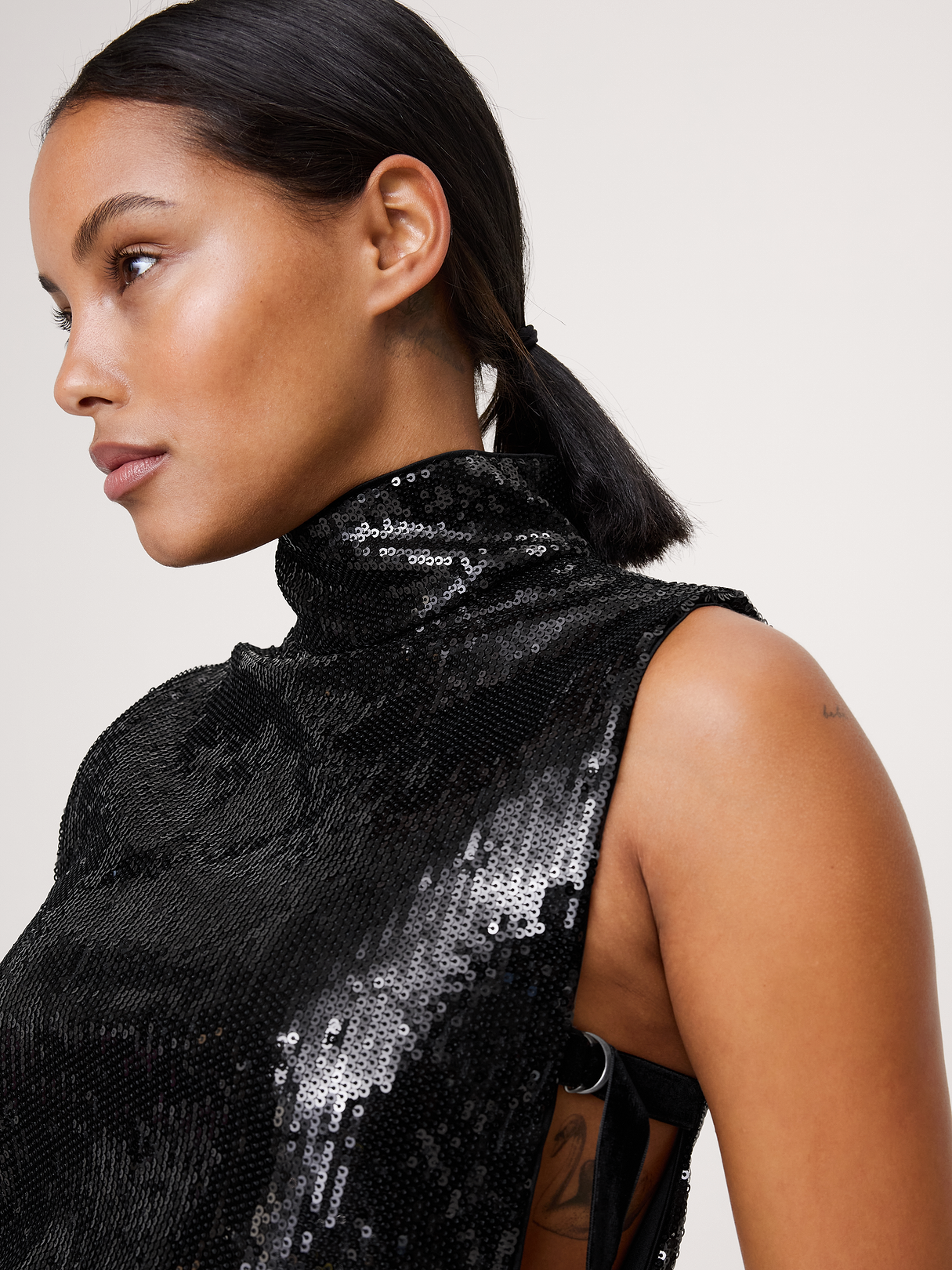 Sequin Open-Side Top - Black